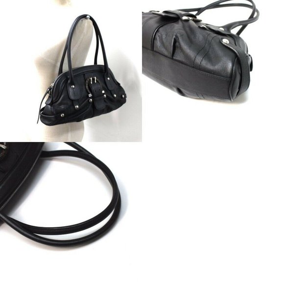SALVATORE FERRAGAMO Gancini Semi Shoulder Bag Hand Bag Leather Black - Picture 5 of 9
